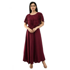 Mayawye Women's Crepe Solid Sleeveless Full Length Gown(Wine)