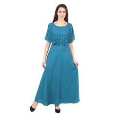 Mayawye Women's Crepe Solid Sleeveless Full Length Gown(Light Blue)