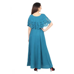 Mayawye Women's Crepe Solid Sleeveless Full Length Gown(Light Blue)