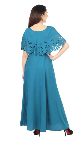Mayawye Women's Crepe Solid Sleeveless Full Length Gown(Light Blue)