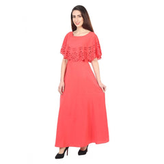 Mayawye Women's Crepe Solid Sleeveless Full Length Gown(Red)