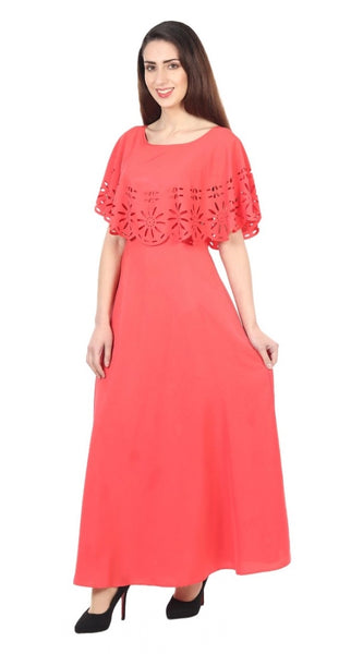 Mayawye Women's Crepe Solid Sleeveless Full Length Gown(Red)