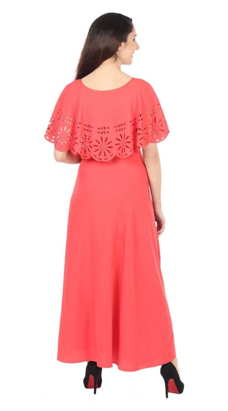 Mayawye Women's Crepe Solid Sleeveless Full Length Gown(Red)