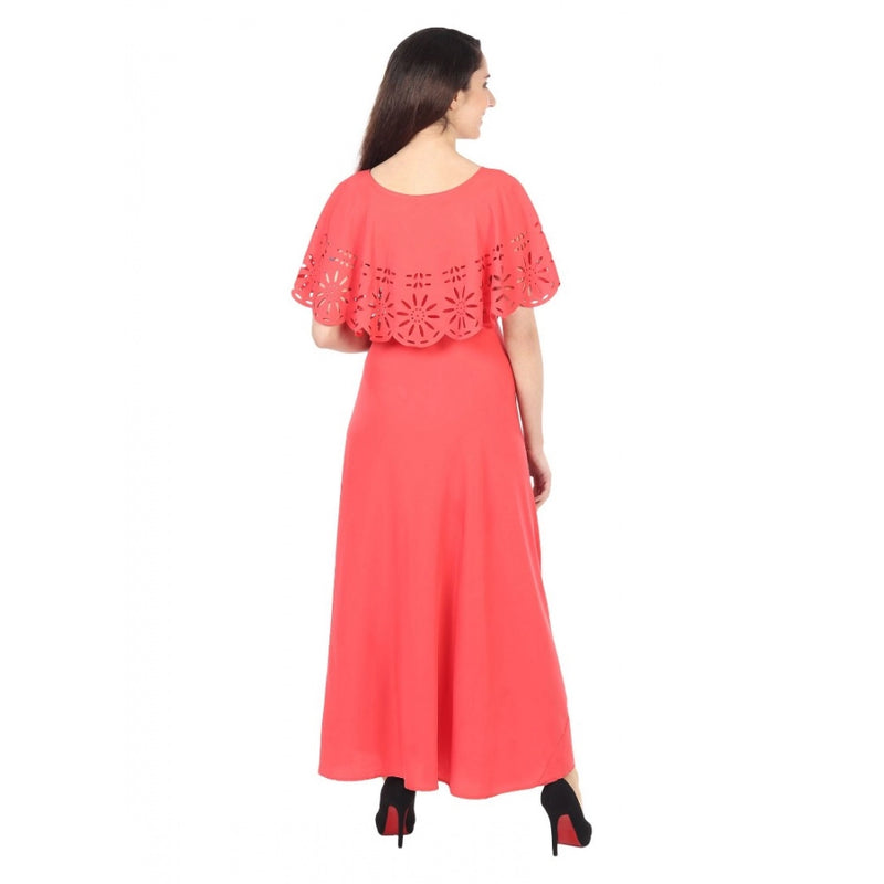 Mayawye Women's Crepe Solid Sleeveless Full Length Gown(Red)