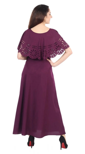 Mayawye Women's Crepe Solid Sleeveless Full Length Gown(Maroon)