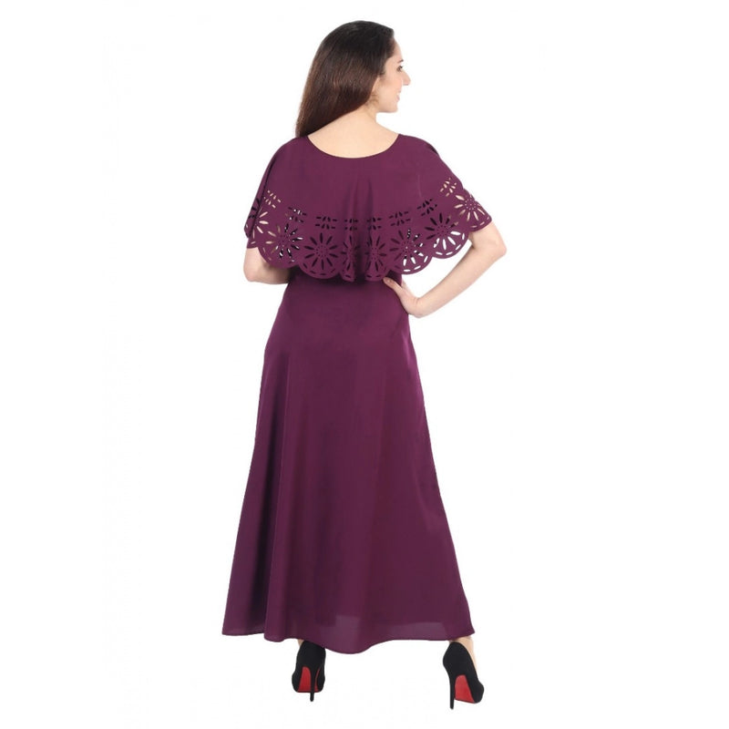 Mayawye Women's Crepe Solid Sleeveless Full Length Gown(Maroon)