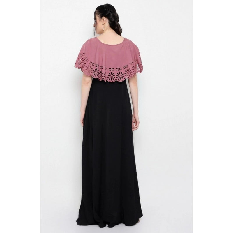 Mayawye Women's Crepe Solid Sleeveless Full Length Gown(Peach Black)