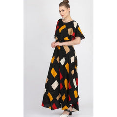 Mayawye Women's Crepe Printed Half Sleeves Full Length Gown(Multi)