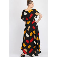 Mayawye Women's Crepe Printed Half Sleeves Full Length Gown(Multi)