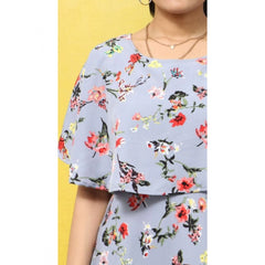 Mayawye Women's Crepe Floral Half Sleeves Full Length Gown(Light Grey)