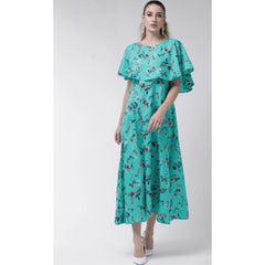 Mayawye Women's Crepe Floral Half Sleeves Full Length Gown(Turquoise)