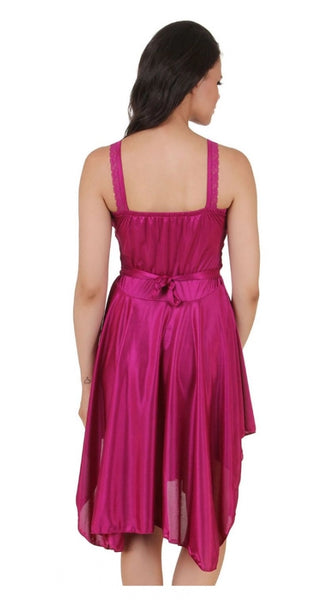 Women's Satin Short Nighty with Sleeve Less(Color: Wine, Neck Type: Square Neck)