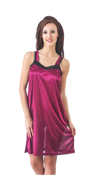 Women's Satin Short Nighty with Sleeve Less(Color: Black Wine, Neck Type: Halter Neck)