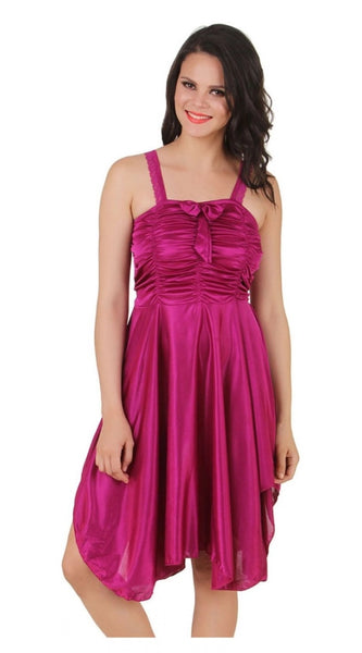 Women's Satin Short Nighty with Sleeve Less(Color: Wine, Neck Type: Square Neck)