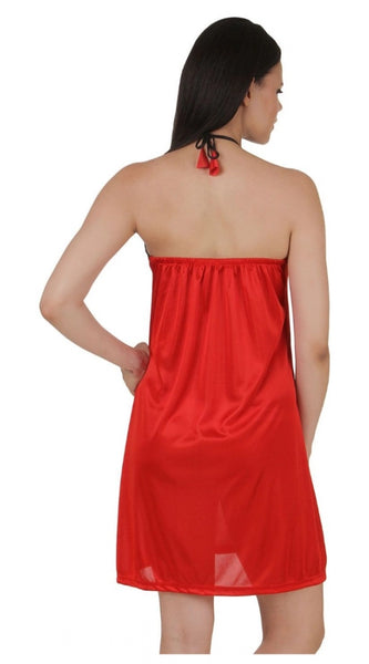 Women's Satin Short Nighty with Sleeve Less(Color: Red, Neck Type: Halter Neck)