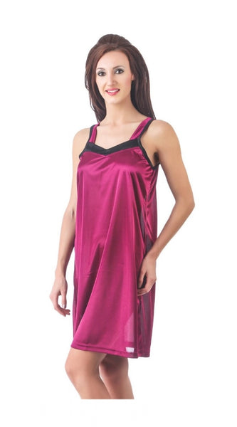 Women's Satin Short Nighty with Sleeve Less(Color: Black Wine, Neck Type: Halter Neck)