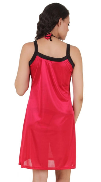 Women's Satin Short Nighty with Sleeve Less(Color: Wine and Black, Neck Type: Square Neck)