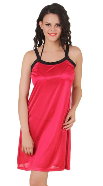 Women's Satin Short Nighty with Sleeve Less(Color: Wine and Black, Neck Type: Square Neck)