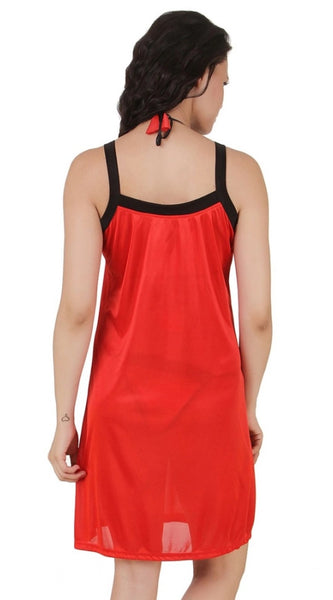 Women's Satin Short Nighty with Sleeve Less(Color: Red, Neck Type: Square Neck)