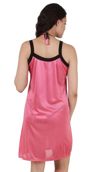 Women's Satin Short Nighty with Sleeve Less(Color: Coral Pink, Neck Type: Square Neck)