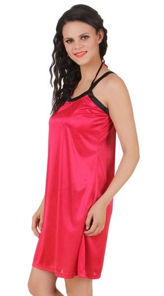 Women's Satin Short Nighty with Sleeve Less(Color: Wine and Black, Neck Type: Square Neck)
