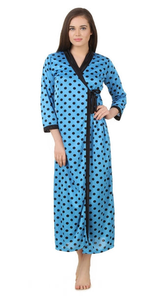 Women's Satin Wrap Gown3 and 4 Sleeve(Color: Turquoise and Black, Neck Type: V Neck)