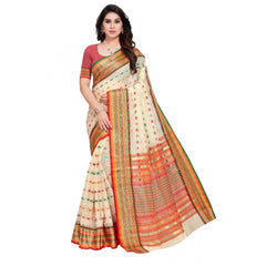 Mayawye Women's Kota Doria Cotton Woven Butta Saree With Blouse (Cream, 5-6 Mtrs)
