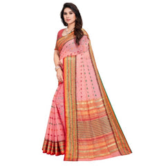 Mayawye Women's Kota Doria Cotton Woven Butta Saree With Blouse (Pink, 5-6 Mtrs)