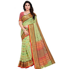 Mayawye Women's Kota Doria Cotton Woven Butta Saree With Blouse (Light Green, 5-6 Mtrs)