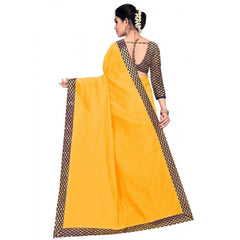 Mayawye Women's Chanderi Cotton Lace Border Saree With Blouse (Gold, 5-6 Mtrs)