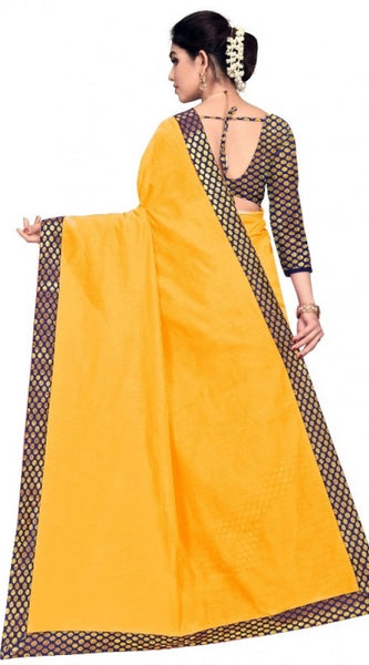 Mayawye Women's Chanderi Cotton Lace Border Saree With Blouse (Gold, 5-6 Mtrs)