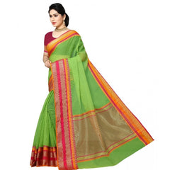 Mayawye Women's Kota Doria Cotton Border Saree With Blouse (Light Green, 5-6 Mtrs)