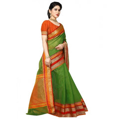 Mayawye Women's Kota Doria Cotton Border Saree With Blouse (Green, 5-6 Mtrs)