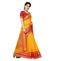 Mayawye Women's Kota Doria Cotton Border Saree With Blouse (Gold, 5-6 Mtrs)