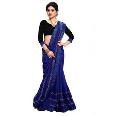 Mayawye Women's Vichitra Silk HotFix Stone Work Saree With Blouse (Blue, 5-6 Mtrs)