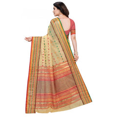 Mayawye Women's Kota Doria Cotton Woven Butta Saree With Blouse (Beige, 5-6 Mtrs)