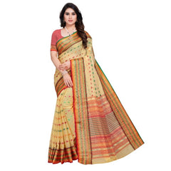 Mayawye Women's Kota Doria Cotton Woven Butta Saree With Blouse (Beige, 5-6 Mtrs)