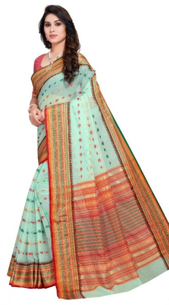 Mayawye Women's Kota Doria Cotton Woven Butta Saree With Blouse (Pista, 5-6 Mtrs)