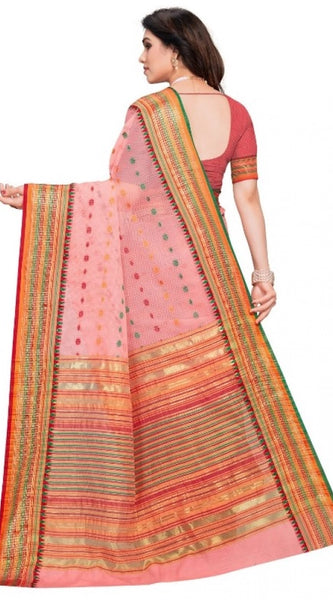Mayawye Women's Kota Doria Cotton Woven Butta Saree With Blouse (Pink, 5-6 Mtrs)
