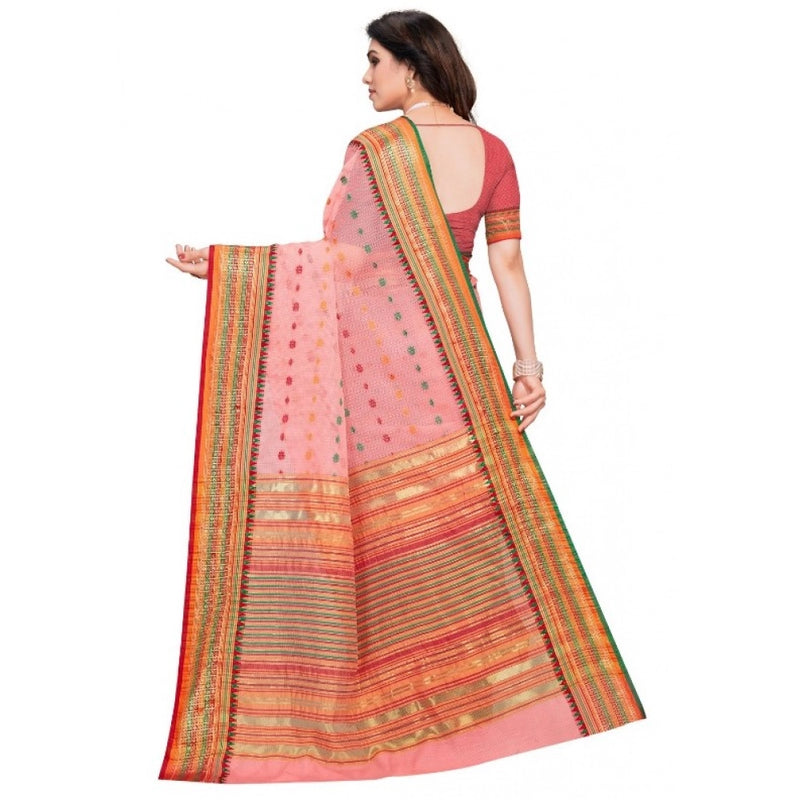 Mayawye Women's Kota Doria Cotton Woven Butta Saree With Blouse (Pink, 5-6 Mtrs)