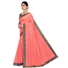 Mayawye Women's Chanderi Cotton Lace Border Saree With Blouse (Peach, 5-6 Mtrs)