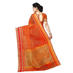Mayawye Women's Kota Doria Cotton Border Saree With Blouse (Orange, 5-6 Mtrs)