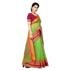 Mayawye Women's Kota Doria Cotton Border Saree With Blouse (Light Green, 5-6 Mtrs)