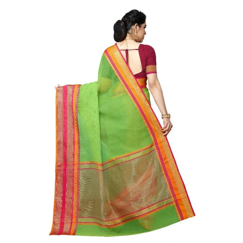 Mayawye Women's Kota Doria Cotton Border Saree With Blouse (Light Green, 5-6 Mtrs)