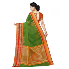 Mayawye Women's Kota Doria Cotton Border Saree With Blouse (Green, 5-6 Mtrs)