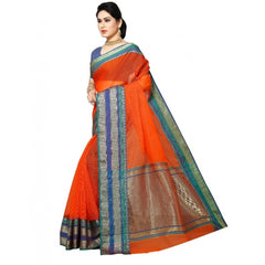 Mayawye Women's Kota Doria Cotton Border Saree With Blouse (Fanta, 5-6 Mtrs)