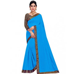 Mayawye Women's Chanderi Cotton Lace Border Saree With Blouse (Sky Blue, 5-6 Mtrs)