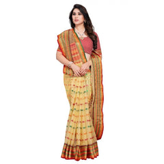 Mayawye Women's Kota Doria Cotton Woven Butta Saree With Blouse (Beige, 5-6 Mtrs)