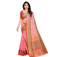 Mayawye Women's Kota Doria Cotton Woven Butta Saree With Blouse (Pink, 5-6 Mtrs)