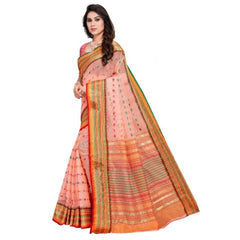 Mayawye Women's Kota Doria Cotton Woven Butta Saree With Blouse (Peach, 5-6 Mtrs)